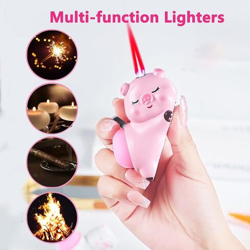 Cute Pig Butane Torch Lighter, Adjustable Red Jet Flame Refillable Cool Lighters for Outdoor, Indoor, Great Gifts for Men Women (Without Gas) (Pink2) in Kuwait