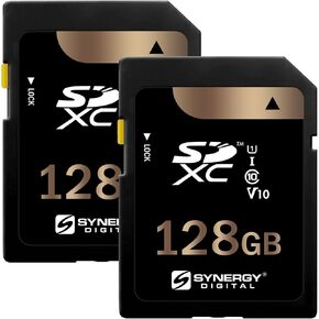 Synergy Digital 128GB Secure Digital SDXC UHS-I Memory Cards, Compatible with OM System Tough TG-7 Digital Camera - Class 10, U1, 100MB/s, 300 Series - Pack of 2