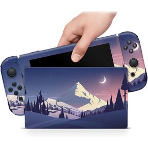 ZOOMHITSKINS OLED Switch Skin, Compatible with Switch OLED Skin Wrap, Landscape Nature Forest Winter Blue Purple Moon Snow Montain Night View, 3M Vinyl for Durable & Fit, Made in The USA