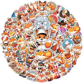 64pcs Fox Stickers - Cute Fox Sticker Waterproof Decals for Water Bottles Laptop Luggage Computer Scrapbooking Teens Adults Girls Kids Funny Party Birthday Decorations