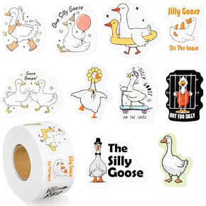 500 Pcs Silly Goose Stickers Waterproof Goose Bumper Sticker One Silly Goose Birthday Decoration for Laptop Tumblers Bike Skateboard Phone Men Women Cute Propeller Hat Sticker