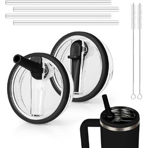 40oz Flip Straw Lid Replacement for Stanley Quencher H2.0 Tumbler, 2 Cream Leak Proof Flip Lid & 4 Tritan Straws & 2 Straw Brush