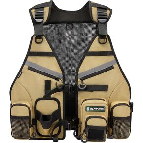 Professional Adjustable Fly Fishing Vest for Men and Women – 10+ Pockets, Back Mesh Panel, Rod Holders, Reflective Strips, Hook & Float Storage