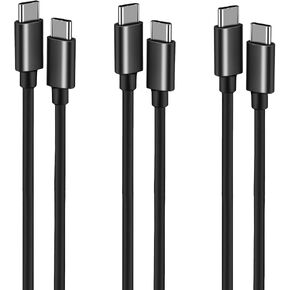 3 حزمة USB C إلى USB C شحن كابل ، ش شو شحن الشحن السريع ، النوع C من النوع C الشاحن سلك لـ iPhone 16 15 Pro Max و iPad Pro/Air و MacBook Pro/Air والمزيد (أسود) in Kuwait