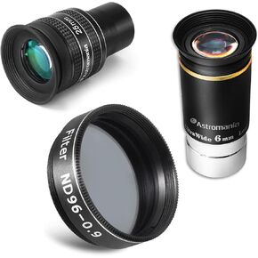 Astromania Telescope Eyepiece 25mm, Wide Angle 58 Degree - Bundle with - 66 Degree Eyepiece 20mm&1.25" Moon Filter ND96-0.9