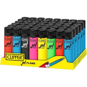 Clipper - Classic Jet Flame - Refillable Jet Flame Torch Lighter in Clipper Iconic Shape - Adjustable Windproof Flame - Reuse Over and Over with Butane Refill - 48 Pack - Flourescent/Black