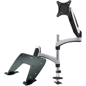 0-200mm Thick Desk GM124U-D Multimedia Desktop Dual Arm 10"-27" Monitor Holder+ Laptop Stand Table Dual Monitor Mount Arm Stand(170-180mm Desk)