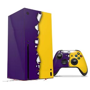 Wraptorskinz Skin Decal Vinyl Wrap متوافق مع وحدة التحكم في Series Xbox X ووحدة التحكم - ألوان ممزق أرجوانية صفراء (وحدة ألعاب غير متضمنة)
