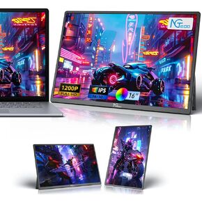 NGTeco Portable Monitor 16" FHD 1200P USB C HDMI Gaming Ultra-Slim IPS Display w/Smart Cover & Speakers,HDR Plug&Play, Second External Monitor for for Laptop/PC/Mac/Phone/Xbox Switch/PS4