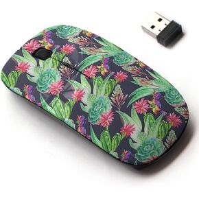 2.4G Wireless Mouse with Cute Pattern Design for All Laptops and Desktops with Nano Receiver - Succulents Cactus Blossoming