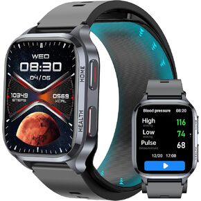 Blood Pressure Smart Watch for Men Women with Air Bag Cuff,7*24 Health Monitor,Heart Rate,Blood Oxygen,Sleep Monitoring,Activity Tracker,Familiy Data Sharing,Bluetooth Call,530MAH Long Battery Life