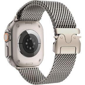 Titanium Milanese Loop Band Compatible with Apple Watch Bands Ultra 2/Ultra 49mm 46mm 45mm 44mm for Men, Parachute-style Buckle Metal Mesh Strap Bracelet for iWatch Series 10 SE 9 8 7 6 5 4