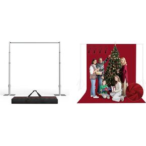 EMART Pipe and Drape Backdrop Stand Kit, 10ftx10ft Heavy Duty Adjustable Photo Background & 6 x 9 ft Photography Red Background Fabric Cloth