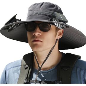 Outdoor Wide Brim Sun Hat with Solar Fan,Sombrero para El Sol Hombre Con Ventilador,UPF 50+ Hat with Fans Solar Power for Fishing Grey