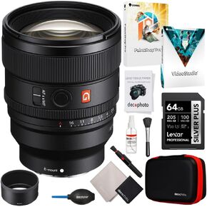 Sony SEL85F14GM2 FE 85MM F/1.4 GM II Full-Frame-Aperture G Master Lens Bundle مع Deco Photo All-in-One Cleaning Kit ، بطاقة ذاكرة Lexar 64GB ، Corel Photo Video Suite Paintshop Pro