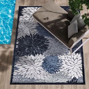 CAMILSON Indoor/Outdoor Rug, Gray 7’10"x10’ Floral Exotic Tropical Area Rugs for Indoor and Outdoor patios, Easy-Cleaning Non-Shedding Living Room, Garden and Kitchen Washable Outside Carpet (8x10)