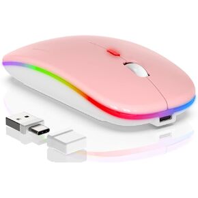 LED Wireless Mouse Jiggler, Rechargeable Bluetooth Mouse with Mice Mover Undetectable - Keeps Computers Awake, 2.4G Slim Portable Optical Laptop Mouse for MacBook Pro Air iPad Mac PC - Rose Gold