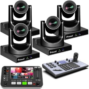 HDMI PTZ Camera Bundle 20X HDMI 3G-SDI IP PoE HDMI PTZ Camera for Church Live Streaming(4pcs) + R2 Pro Video Switcher + TEM-JOY1 PTZ Controller