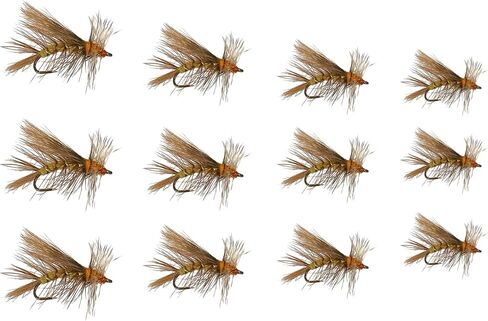 Feeder Creek Fly Fishing Trout Flies - Stimulator Yellow Dry Fly - Hand Tied Attractor/Prospecting for Trout and Freshwater Fish - 4 Size Assortment 12,14,16,18 - One Dozen (3 of Each Size) Sold in Saudi Arabia