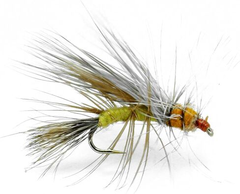 Feeder Creek Stimulator Yellow Dry Flies, 12 Fly Fishing Lures for Trout, Panfish, Steelhead & More Freshwater Fish, Hand Tied, 4 Size Assortment (3 of Each Size), Great for Prospecting in Saudi Arabia