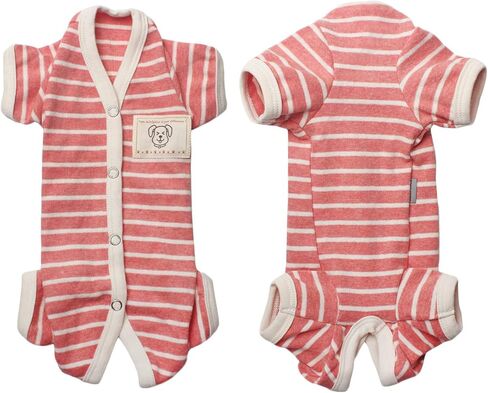 TONY HOBY Female/Male Pet Dog Pajamas Stripes 4 Legged Dog pjs Jumpsuit Soft Cotton Dog Clothes (L, Pink+White-Girls) in Kuwait