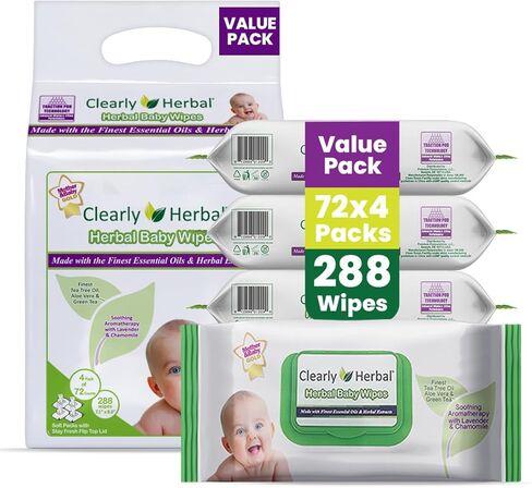 Clearly Herbal Baby Wipes, 288 Count, Natural Ingredients, Safe and Reliable, Aromatherapeutic Bliss in Saudi Arabia