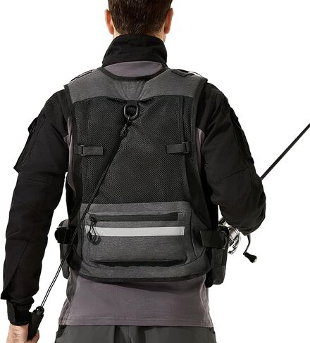Professional Adjustable Fly Fishing Vest for Men and Women – 10+ Pockets, Back Mesh Panel, Rod Holders, Reflective Strips, Hook & Float Storage in Saudi Arabia