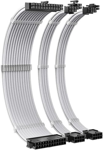 30cm PSU Extension Cable 3 in 1 Kit Motherboard ATX 24Pin GPU PCI-E 6+2Pin 8Pin CPU EPS 4+4Pin 18AWG Power Cord(White) in Saudi Arabia