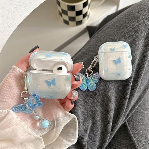 Compatible with AirPods Pro Case Protective Cute Soft TPU Star Cover with Cleaner Kit Butterfly Keychain for Girls Women for Airpods Pro 2nd/1st Generation-Blue in Saudi Arabia