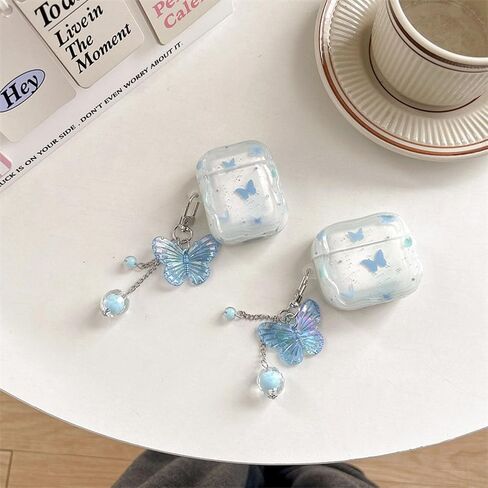 Compatible with AirPods Pro Case Protective Cute Soft TPU Star Cover with Cleaner Kit Butterfly Keychain for Girls Women for Airpods Pro 2nd/1st Generation-Blue in Saudi Arabia