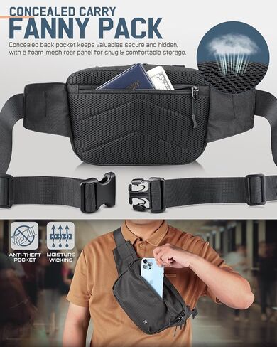 Tactical CCW Fanny Pack, EDC Belt Bag with Holster, Conceal Carry Bag for Men, Adjustable Hiking Waist Pack in Kuwait