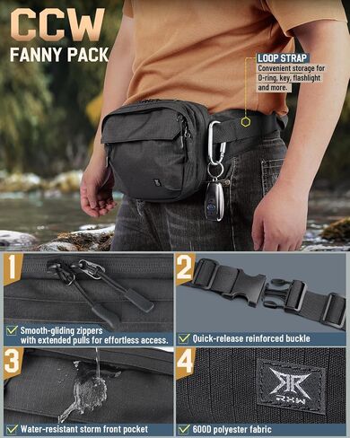 Tactical CCW Fanny Pack, EDC Belt Bag with Holster, Conceal Carry Bag for Men, Adjustable Hiking Waist Pack in Kuwait