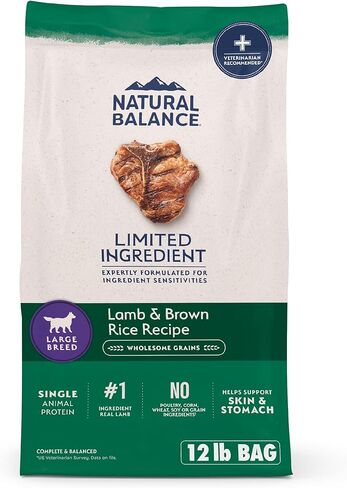 Natural Balance Limited Ingredient Large Breed Adult Dry Dog Food with Healthy Grains, Lamb & Brown Rice Recipe, 12 Pound (Pack of 1) in Kuwait