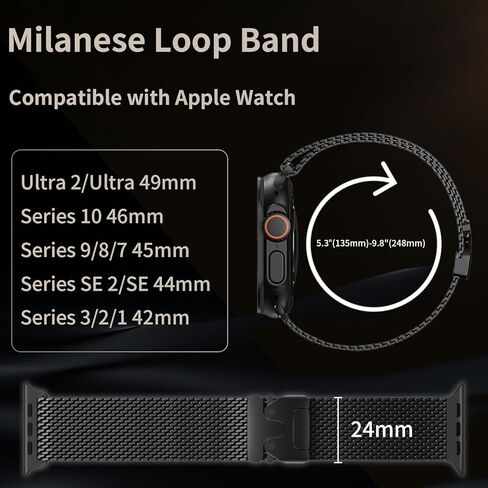 Titanium Milanese Loop Band Compatible with Apple Watch Bands Ultra 2/Ultra 49mm 46mm 45mm 44mm for Men, Parachute-style Buckle Metal Mesh Strap Bracelet for iWatch Series 10 SE 9 8 7 6 5 4 in Kuwait