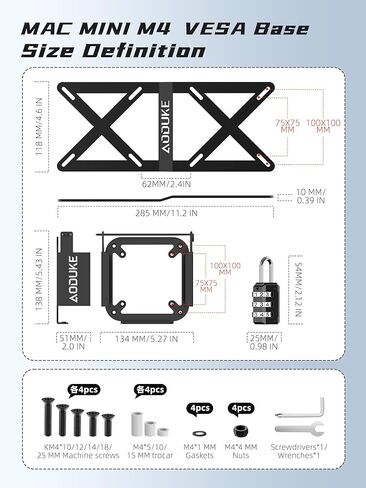 with Combination Security lock 2024 Mac Mini M4 VESA Computer Monitor Mount Bracket for Anti-theft Server Rack Extension Plate Adapter, Compatible 75X75/100X100MM Hole distance-AJM4GS-BWM in Kuwait