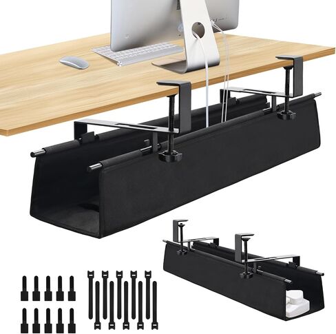 Under Desk Cable Management Tray, Clamp-On Cord Organizer，No Drilling Required, Holds Up to 22 lbs, for Cords, Routers, Power Strips (Black, 16.5inch) in Saudi Arabia