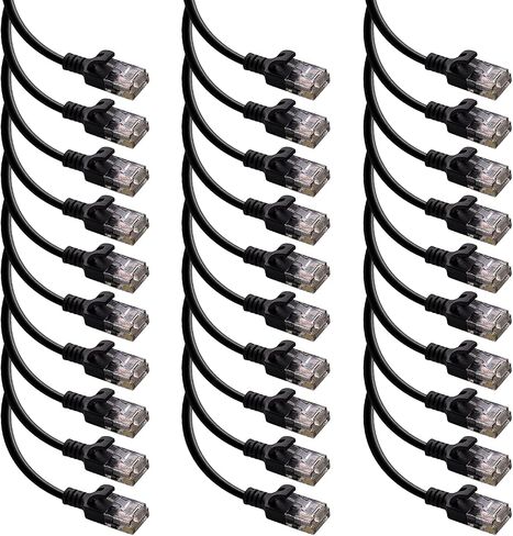 Cat6A UTP Slim Ethernet Network Molded Booted Cable 28AWG 550MHz, Patch Cable, 10Gigabit High Speed LAN Ethernet Cable (1Ft, Black, 30-Pack) in Saudi Arabia