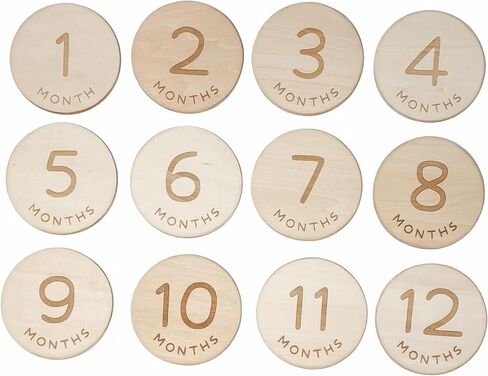 Monthly Baby Milestone Knit Cotton Stuffie with Wooden Discs, Newborn Photography Prop, Announcement Sign by Sawyer & Eloise (Bunny) in Saudi Arabia