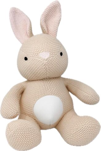 Monthly Baby Milestone Knit Cotton Stuffie with Wooden Discs, Newborn Photography Prop, Announcement Sign by Sawyer & Eloise (Bunny) in Saudi Arabia