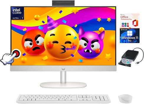 HP 27 "Premium All-in-One Touch Screend-LifeTime | Intel Ultra 7-155U | ارتفاع قابل للتعديل | Win 11 Pro | لوحة المفاتيح والماوس والقرص المضغوط in Kuwait