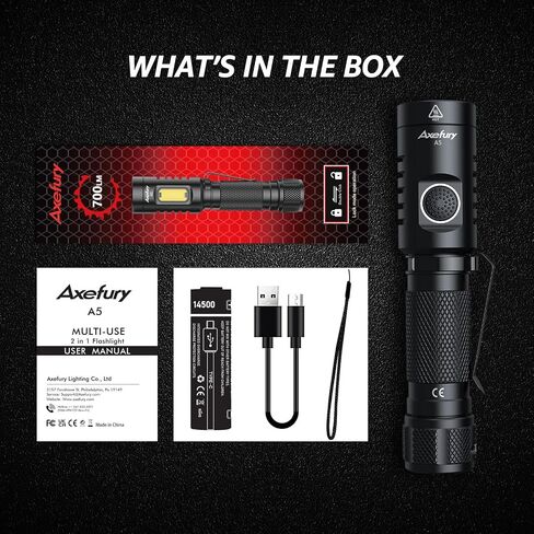 axefury Flashlight, Magnetic LED Flashlight, Tactical Flashlight,Cob worklight, 6 Modes,Dual Fuel Battery,EDC Flashlight A5 for Camping, Emergency(Not Included Battery) Gift in Saudi Arabia