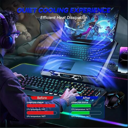Laptop Cooling pad for Hp Chromebook x360 14b-cb0013dx Gaming laptops, Laptop Cooler with 8 Fan, Adjustable Speed, 5-Level Height Adjustment, Mute Silent,2 USB-A Port，Built-in Phone Stand in Saudi Arabia