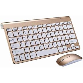 Silent Wireless Keyboard and Mouse Set 2.4G Waterproof for PC Smart TV (Color : Gold)