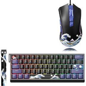 XVX 60% Percent Keyboard with Strap, H61 Wired Aluminum Gaming Keyboard and Wired Gaming Mouse
