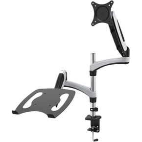 GM124U-D Desktop Dual Arm 10"-27" Monitor Holder+ Laptop Holder Stand Table Full Motion Dual Monitor Mount Arm Stand