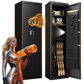 8-12 Gun Safe, Large Gun Safe for Home Rifle and Pistol, No Assembly Required Gun Cabinet, Biometric Fingerprint Fireproof Safe Rifle with Removable Shelf 12" D x 14" W x 57" H