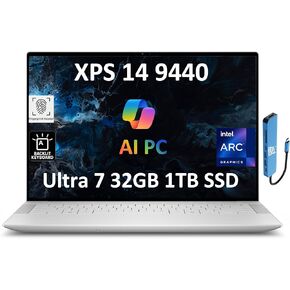 Dell XPS 14 9440 Business Laptop (14.5" FHD+, Intel 16-Core Ultra 7 155H (> Core i7), 32GB DDR5 RAM, 1TB SSD)AI PC, Backlit, FP, FHD RGB IR Webcam, Long Battery Life, IST HUB, Win 11 Pro w/AI Copilot