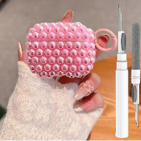 Cute Glitter Pearls Case for Airpods Pro 2/1 Cover Girls Women, Soft Handmade Beads TPU Airpods Pro 2nd/1st Generation Protective Cover with Cleaner Pen&Keychian for Air Pod Pros Gen 2/1, Purple