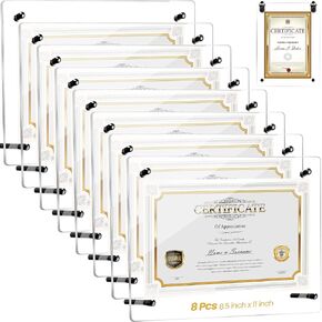 Thyle 8 Pcs Acrylic Photo Frame Floating Picture Frame Brackets 8.5 x 11 Inch Document Certificate Photo Frame Clear A4 Poster Frame Tabletop Desktop or Hanging Wall Mount Display Photography File in Kuwait