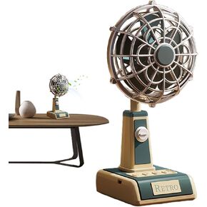Table Fan - Quiet Air Circulator USB Rechargeable,Vintage Table Fan 3-Speed Portable Airflow for Home Outdoor Travel School Use